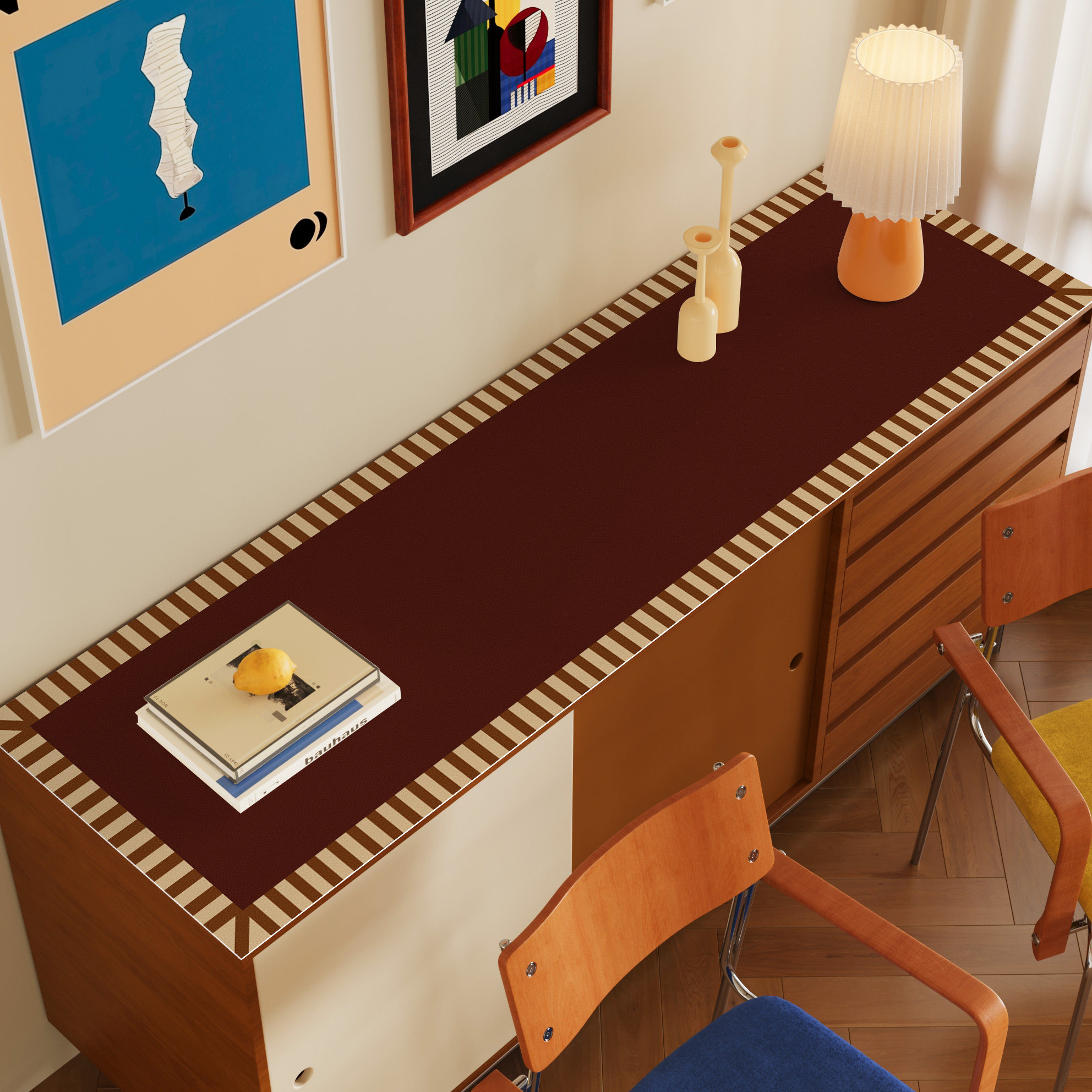 中古风包豪斯皮革餐边柜垫防油防水鞋柜电视柜台面保护垫防脏桌垫,居家布艺,桌布,淘宝优惠券,粉丝福利购,淘宝优惠卷