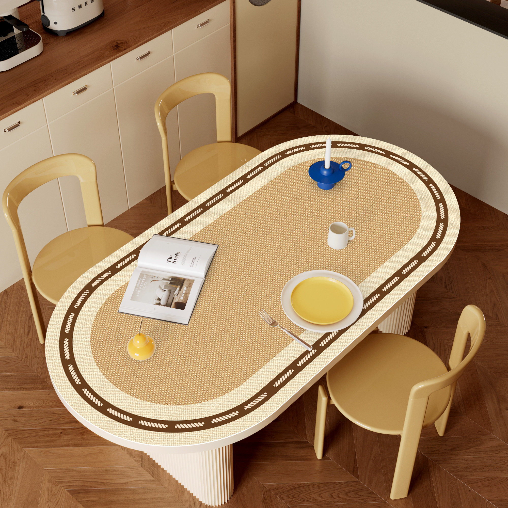 椭圆形餐桌垫中古法式高级感圆弧形防水防油免洗桌布防烫茶几垫子,居家布艺,桌布,淘宝优惠券,粉丝福利购,淘宝优惠卷