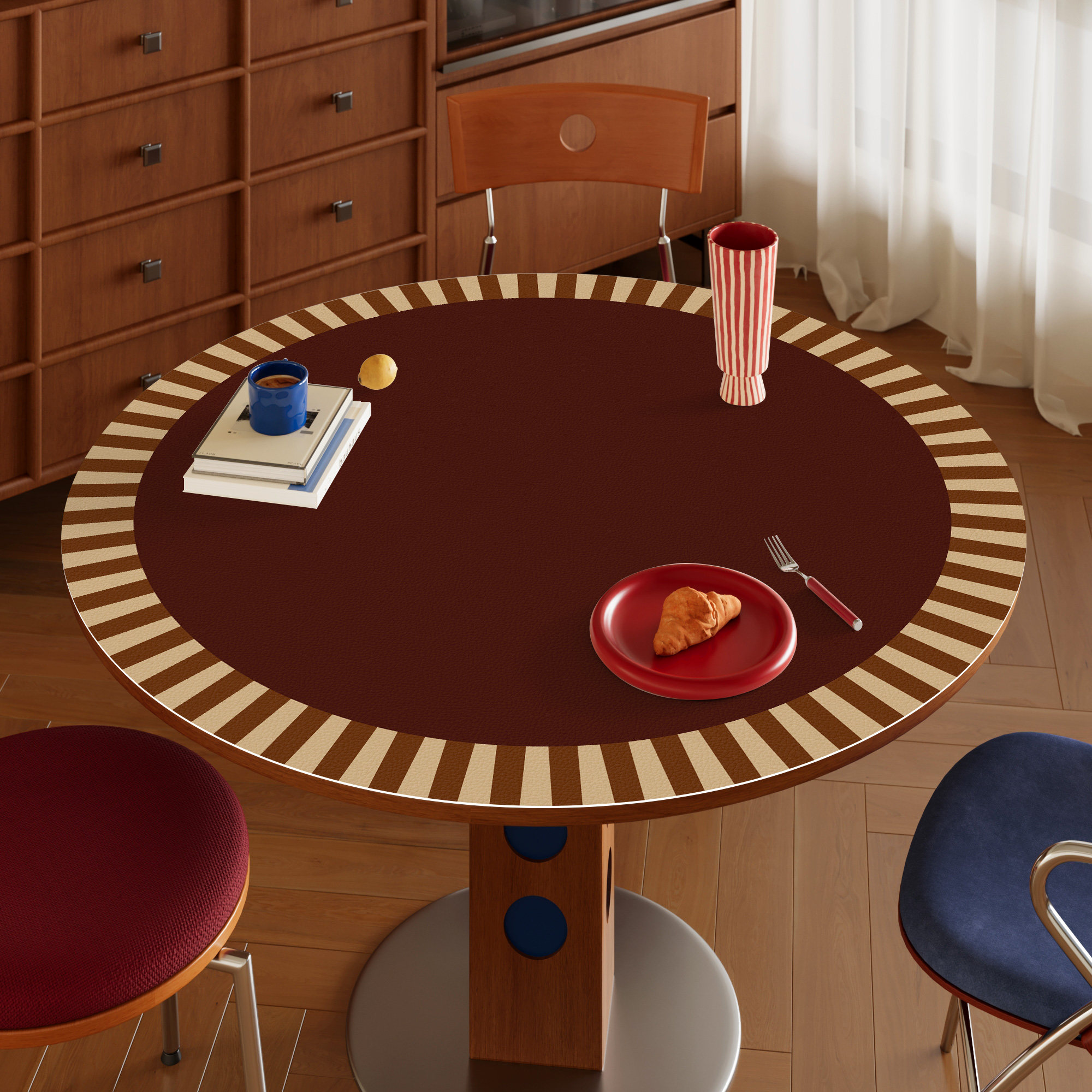 圆桌垫中古风包豪斯高级感圆形茶几保护垫餐桌防水防油免洗隔热垫,居家布艺,桌布,淘宝优惠券,粉丝福利购,淘宝优惠卷