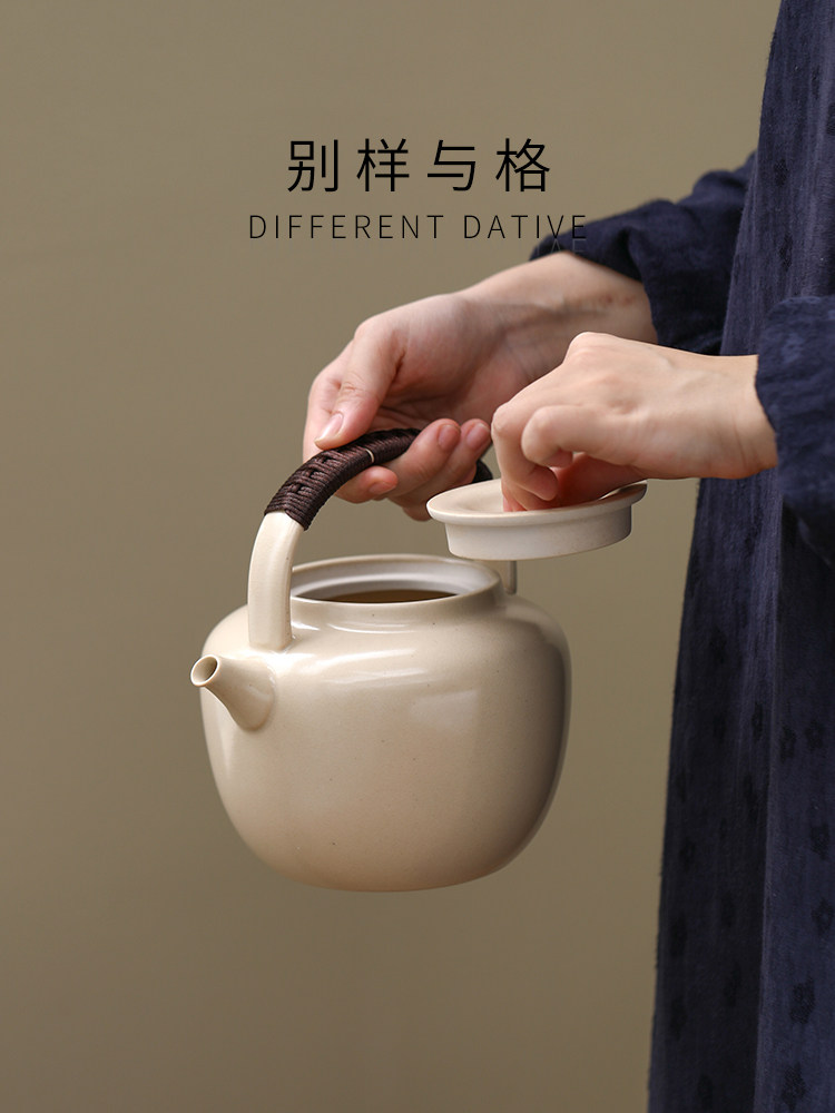 煮茶壶明火家用苏打釉提梁壶陶瓷烧水壶围炉煮茶器电陶炉白泥陶壶