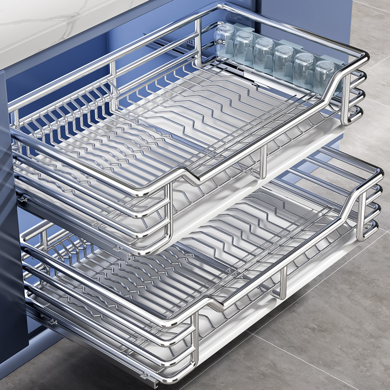 九JOMO牧拉篮厨房橱柜碗篮304不锈钢双层抽屉式调料篮收纳篮内置