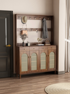 藤编鞋柜家用门口入户衣帽柜收纳柜一体靠墙带挂衣架覆古玄关储物