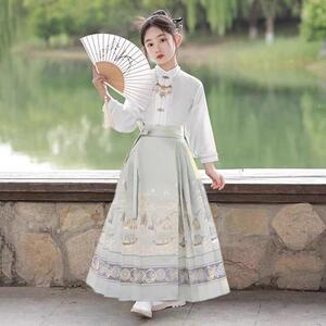 明制高端童装马面裙女童套装中国改良汉服春秋季薄款国潮古装唐装