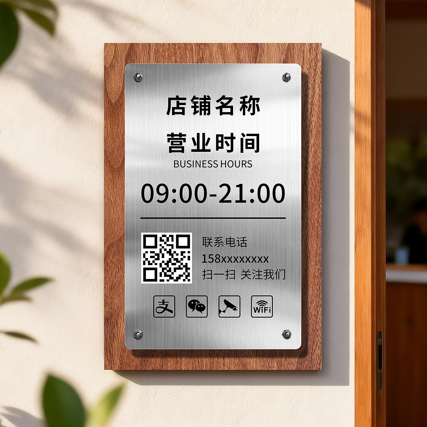 营业时间告示牌有事外出开店预约电话号码门上挂门提示贴女装店营业中形象墙自粘美容院项目展示户外标识挂牌,文具电教/文化用品/商务用品,标志牌/提示牌/付款码,淘宝优惠券,粉丝福利购,淘宝优惠卷