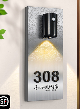 门牌号高级感轻奢创意不锈钢入户门号码牌家用公司酒店办公室门口装饰提示标识别墅庭院户外大门金属房号标牌