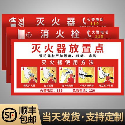 灭火器放置点消火栓使用方法说明检查记录卡工厂工地消防栓警示贴纸标识标签防火门安全制度指示标示牌定制