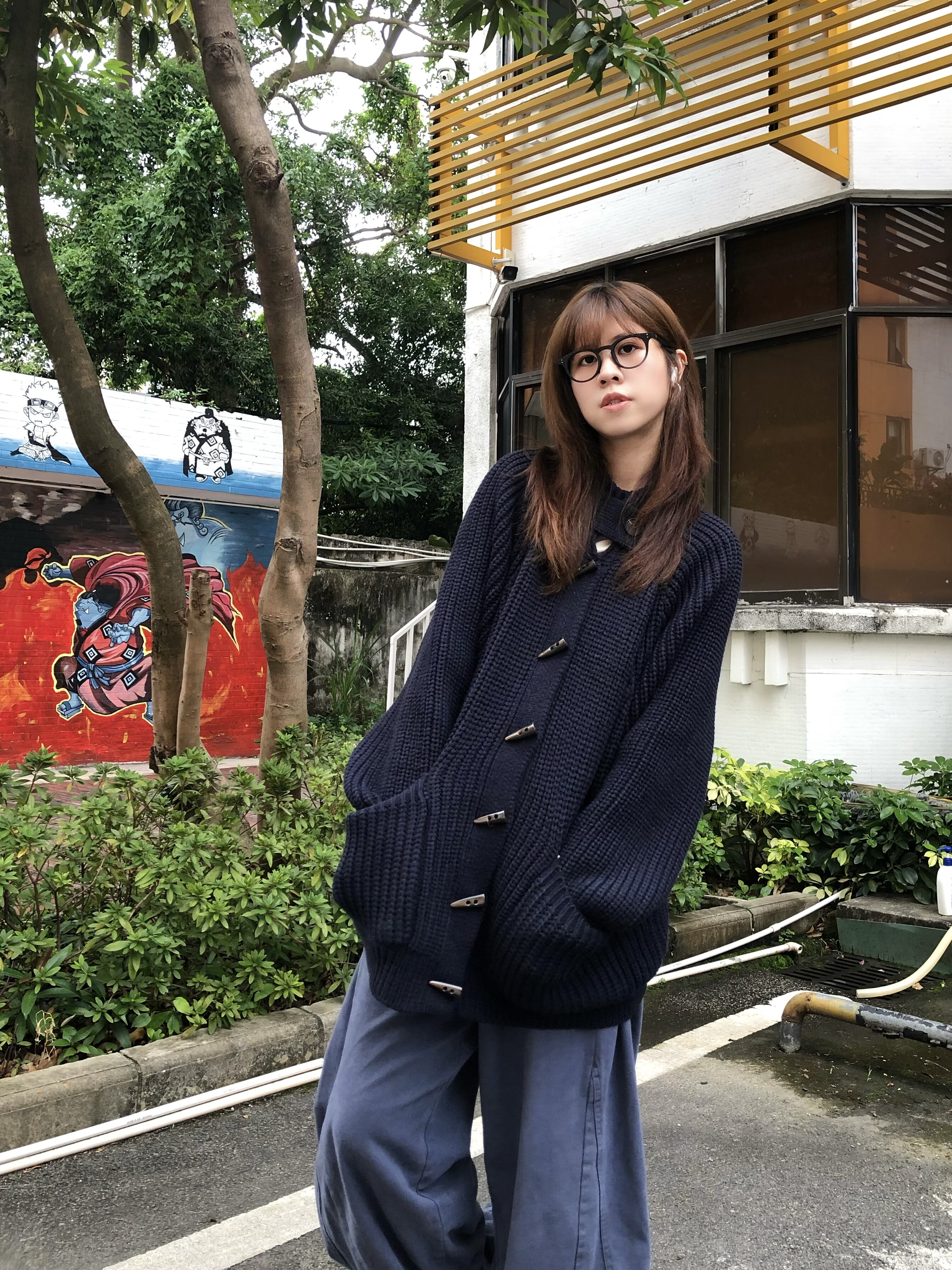 肥阿玛日系秋冬男女慵懒松弛宽松加厚针织开衫毛衣外套针织衫上衣