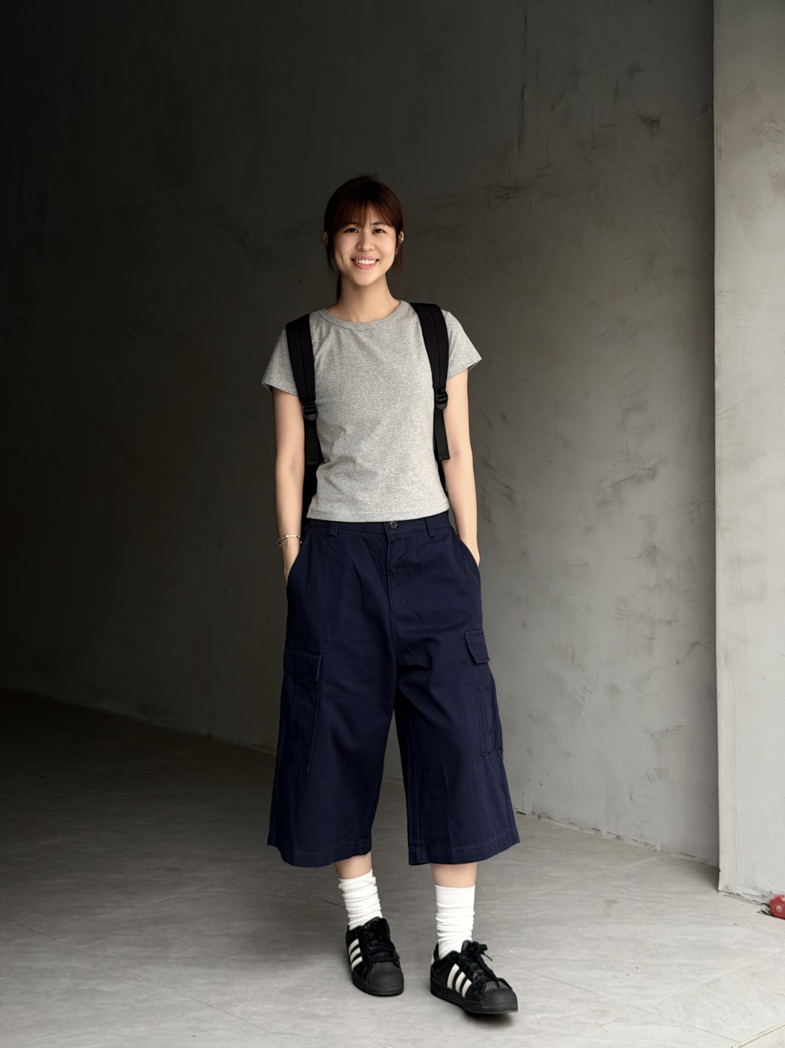 肥阿玛日韩ins美式男女中性复古工装裤口袋宽松阔腿休闲七分裤女