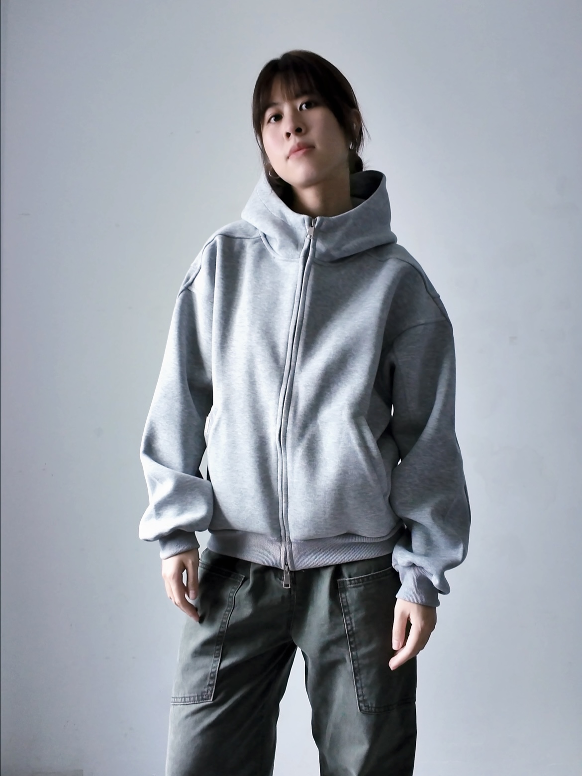 肥阿玛日韩ins中性男女美式灰黑基础款简约打底长袖连帽上衣卫衣