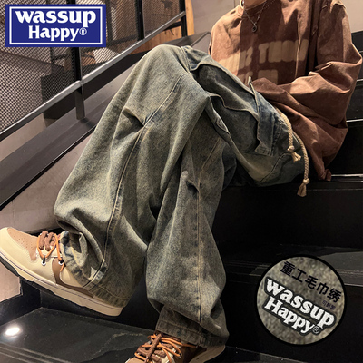 wassuphappy牛仔裤男潮流百搭