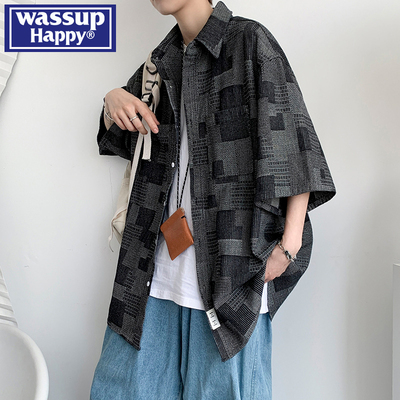 wassuphappy潮流百搭短袖衬衫男
