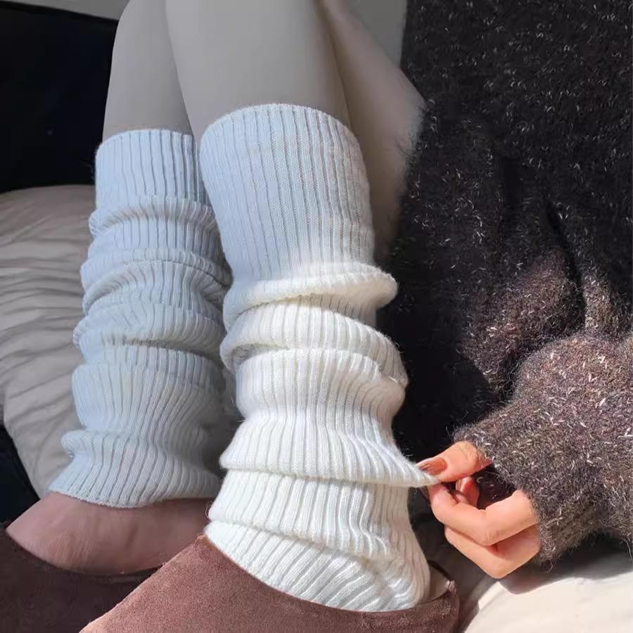 秋冬保暖护膝靴套袜子韩版纯色厚款毛线羊绒过膝袜套女韩国堆堆袜