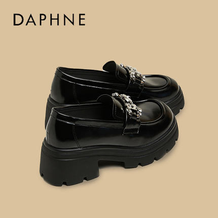Daphne达芙妮 分享喜欢~厚底乐福鞋女款黑色圆头小皮鞋英伦风女鞋