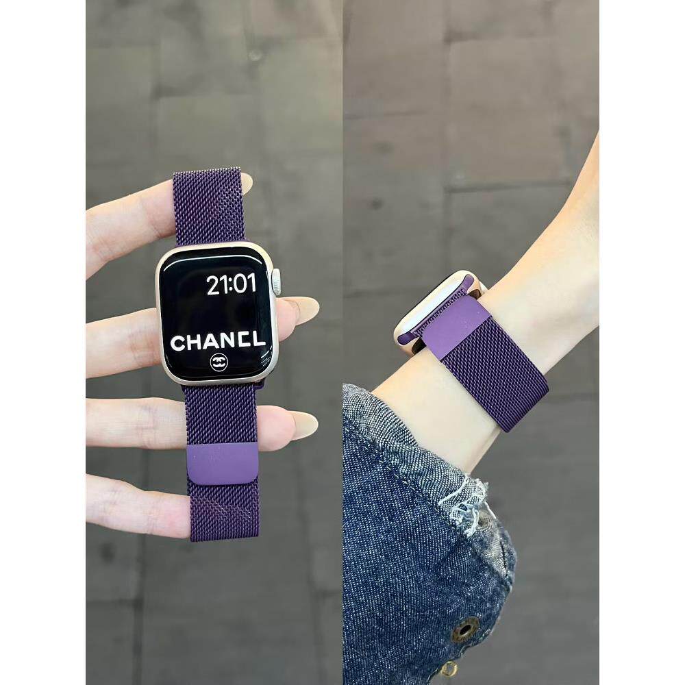 新款适用苹果磁吸表带iwatch10/S11夏天金属钢带米兰尼斯iwatch9