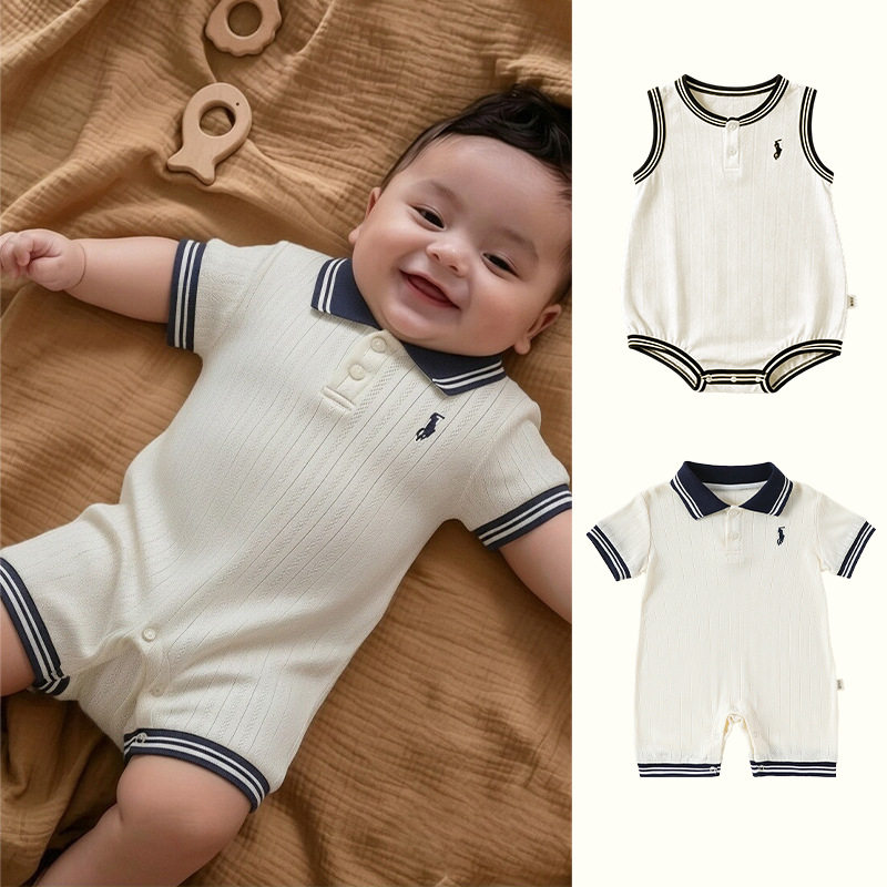 男宝宝衣服高级感婴儿莫代尔连体衣翻领外出爬服婴幼儿老钱包屁衣