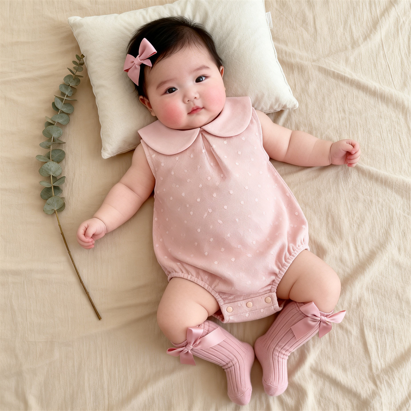 婴儿包屁衣袜子套装 小月龄夏季无袖娃娃领包屁衣公主风婴儿哈衣