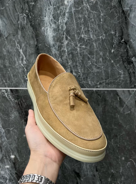 春夏新款男士老钱风英伦反绒流苏一脚蹬乐福鞋百搭真皮男鞋61680S