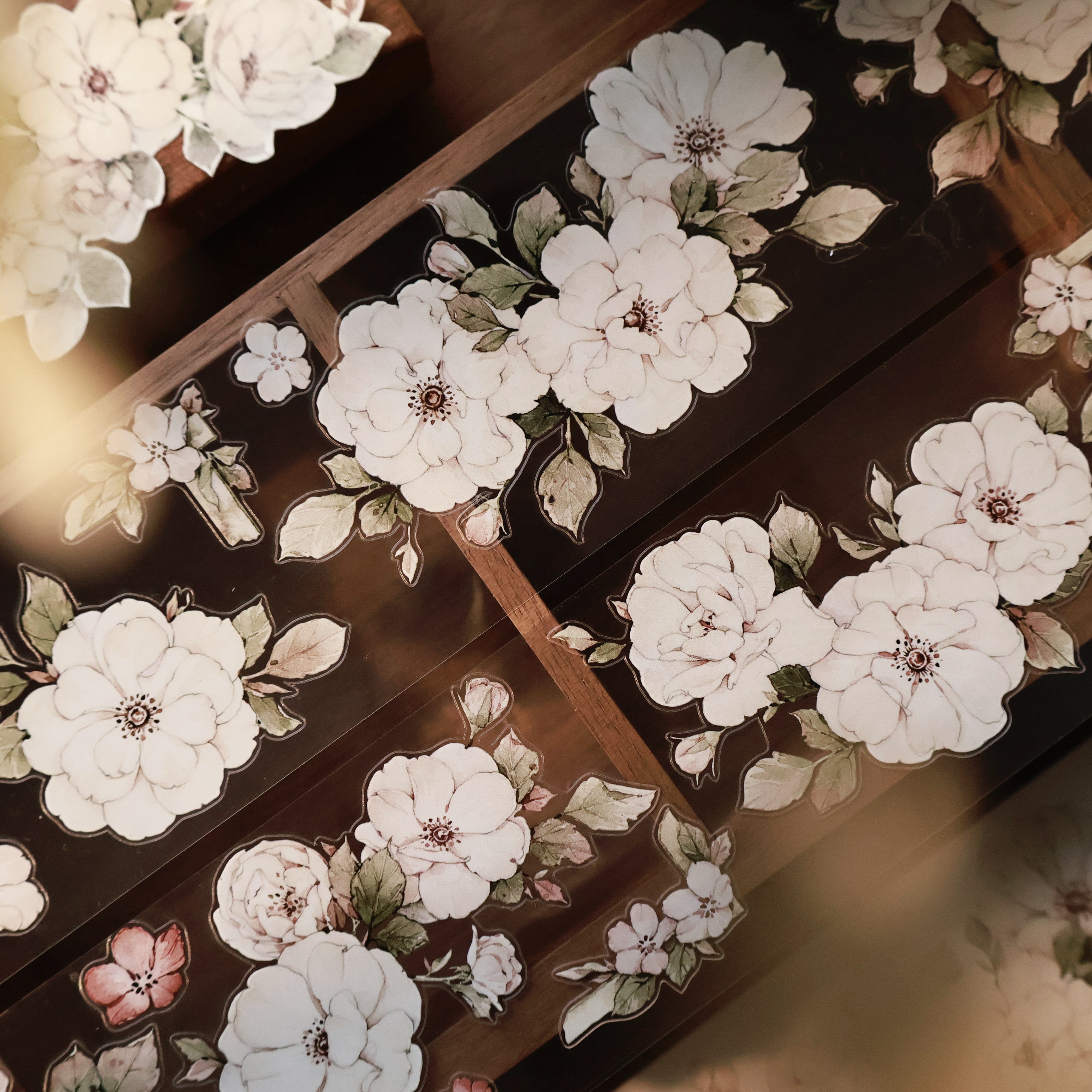 手账轻复古大花切模胶带贴纸