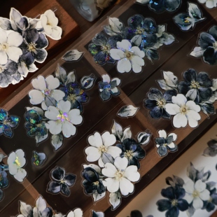 壹洱原创第15期切模【黑白叙语】复古黑白花卉手帐贴纸pet和纸