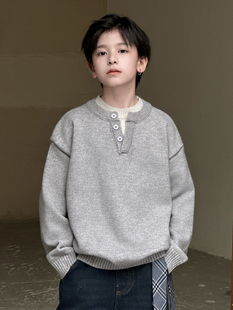 男童秋冬款毛衣2025新款中大童冬装男孩冬季加厚儿童假两件毛线衣