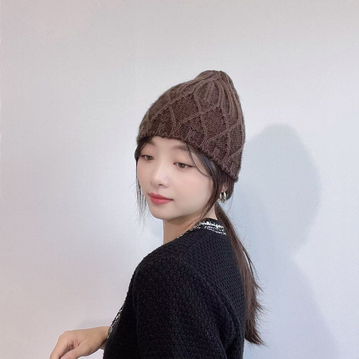 25年秋季新款麻花纹毛线帽女秋冬韩国东大门代购加厚保暖针织帽潮