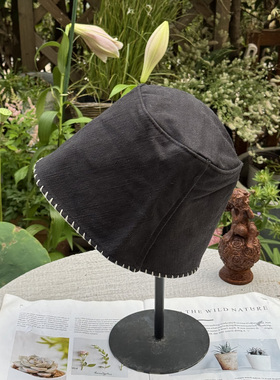 6.1现货黑色棉麻渔夫帽女韩国东大门代购时尚休闲出游遮阳帽盆帽