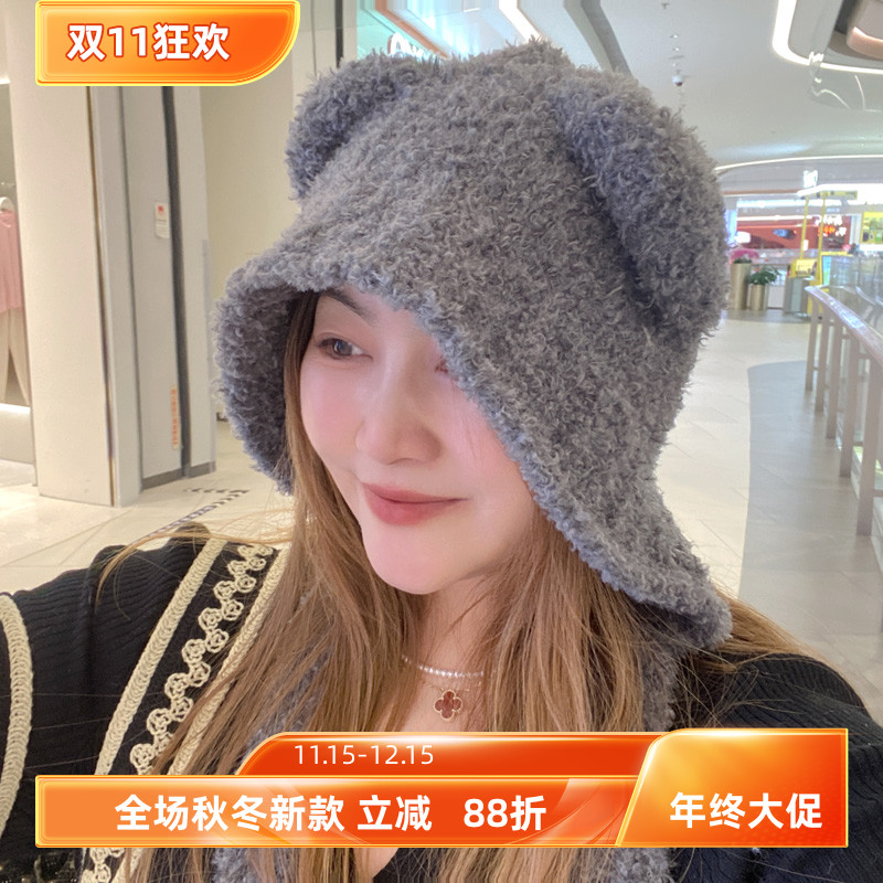 韩版甜美可爱小耳朵毛线帽渔夫帽