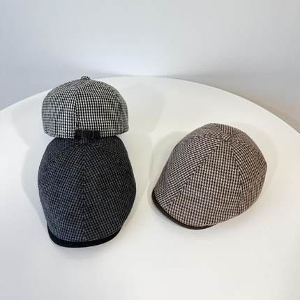 帽子秋冬千鸟格羊毛呢八角帽韩国代购韩版复古文艺时尚出游画家帽