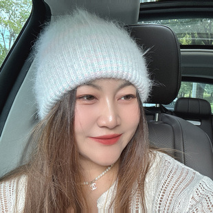 3.1现货秋冬安哥拉兔毛毛线帽女韩国东大门代购 柔软保暖针织帽
