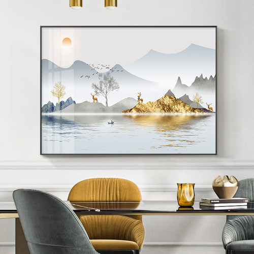 新中式客厅装饰画 画山水画 画进门玄关走廊背景墙挂画 画饭厅饭