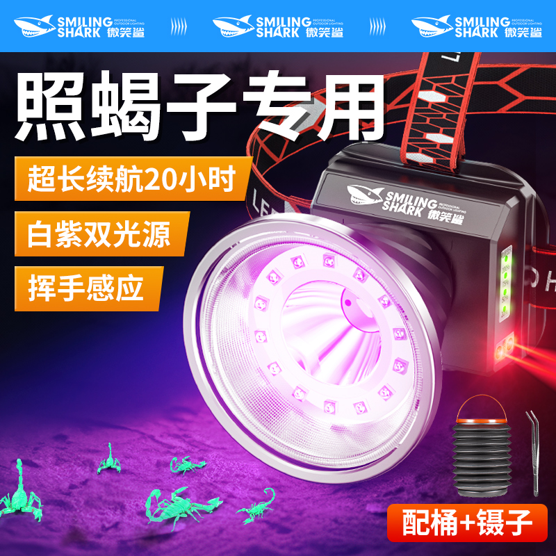 照蝎子专用395nm紫光灯强光感应头灯头戴式手电筒户外超亮可充电