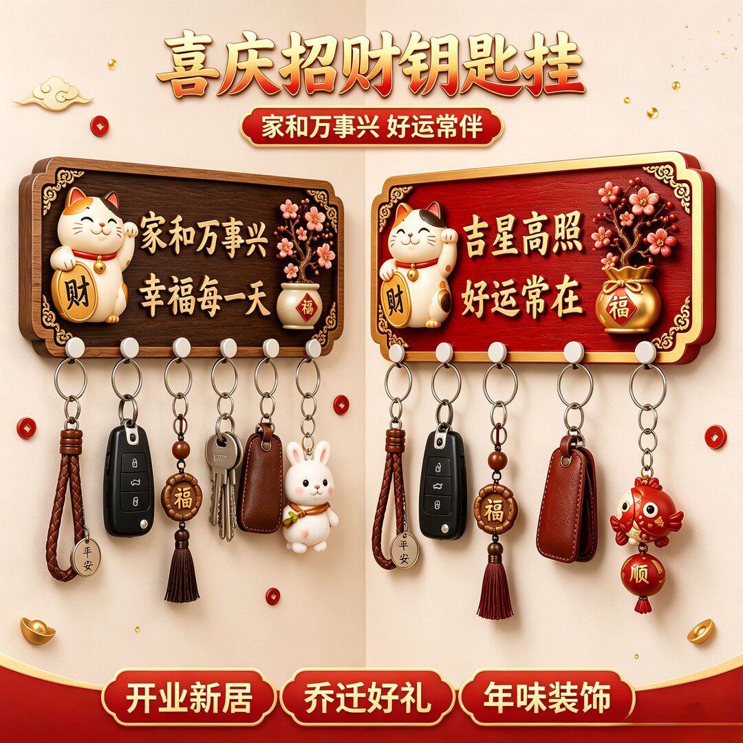 免打孔招财猫门挂钥匙收纳挂钩