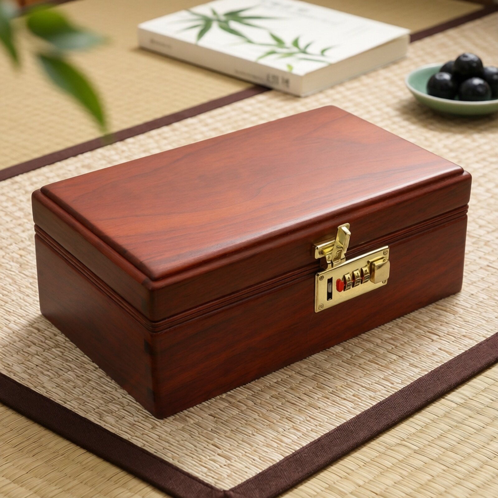 红花梨木收纳盒实木首饰盒带锁木盒大容量储物盒简约定制刻字送礼