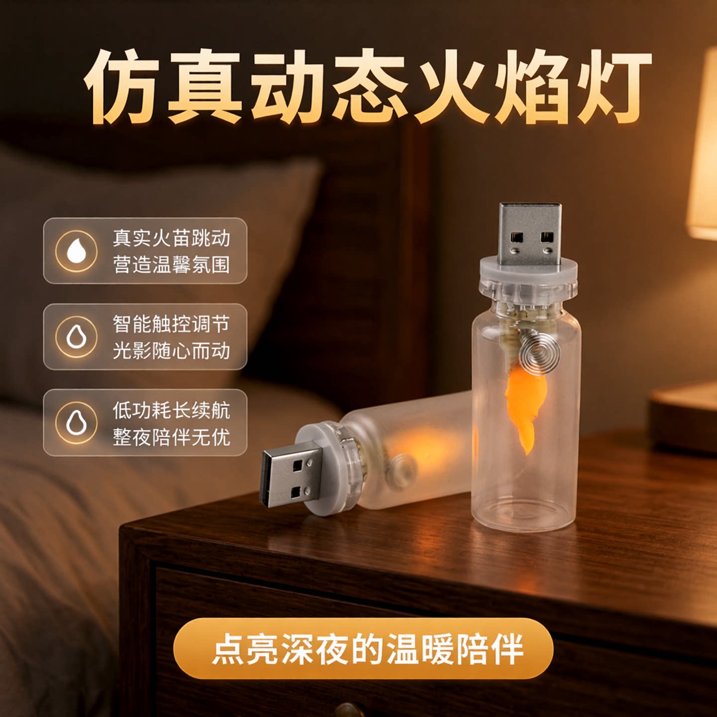 触控仿真火焰灯车载床头氛围灯