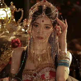 面帘古风遮脸面纱流苏汉服古装头饰遮面饰品超仙气配饰西域舞姬