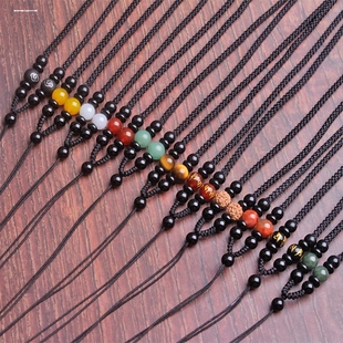 手工编织红色圆珠项链绳黄色白色玛瑙虎晶石玉吊坠挂绳