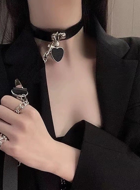 PU皮朋克风爱心项圈女街拍Cosplay脖套暗黑项链男炫酷颈链牵引绳