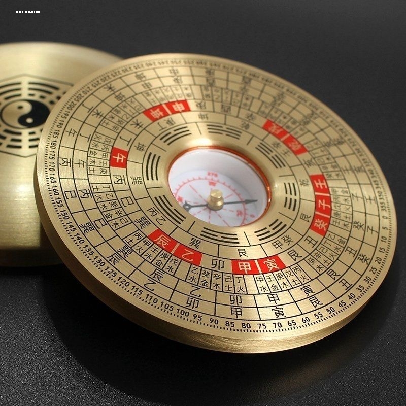 黄铜复古实心八卦轮盘指尖陀螺手工罗盘太极盘手把件摆件