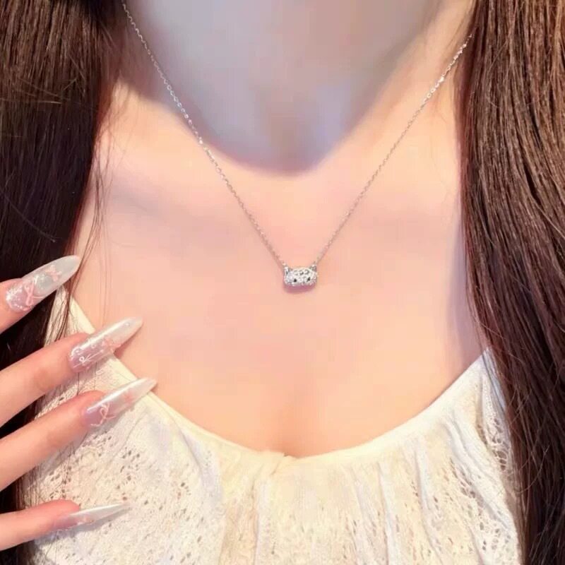 S925纯银精致小猫项链优雅甜美可