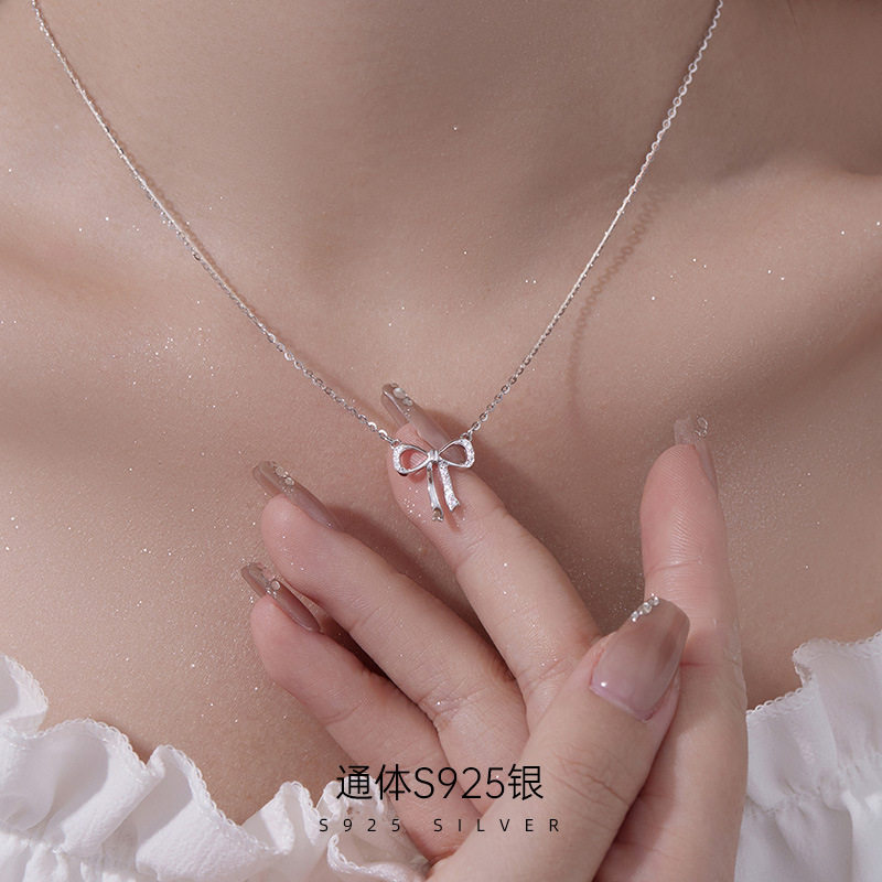 榕树下S925银少女心蝴蝶结项链女