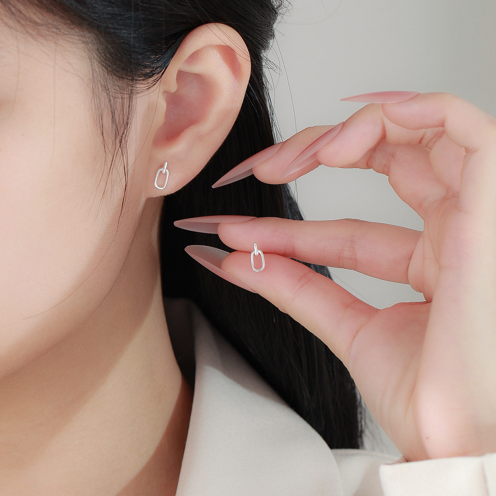 S999纯银足银椭圆形耳钉女简约in