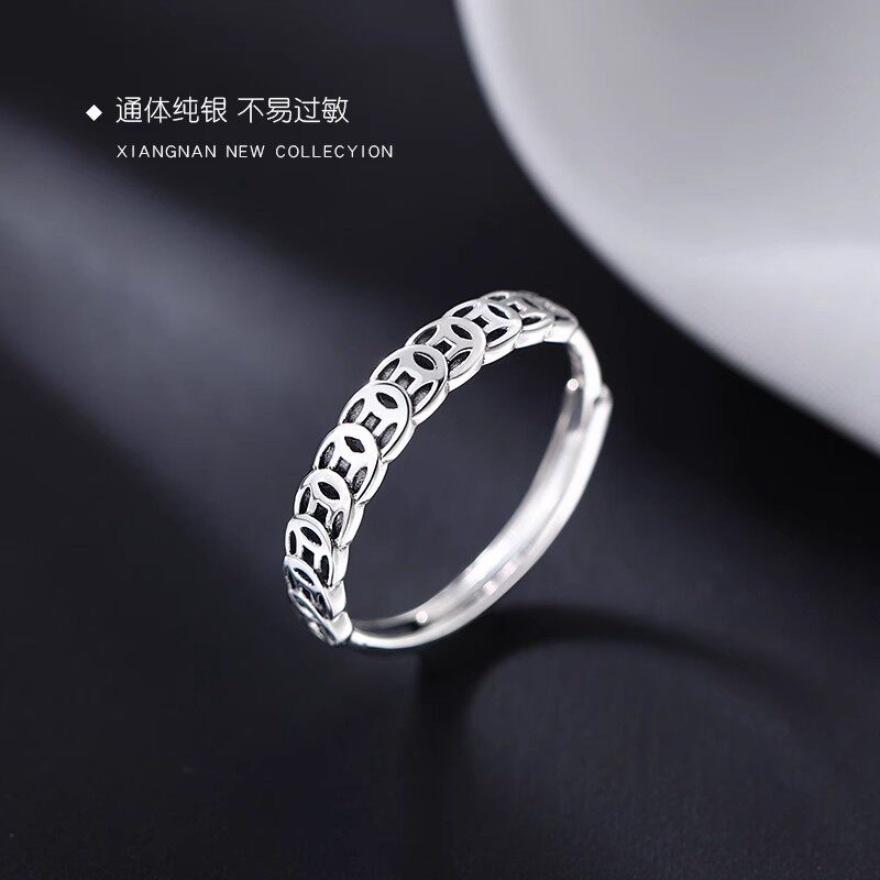 s925银钱币戒指女招财聚财男戒指