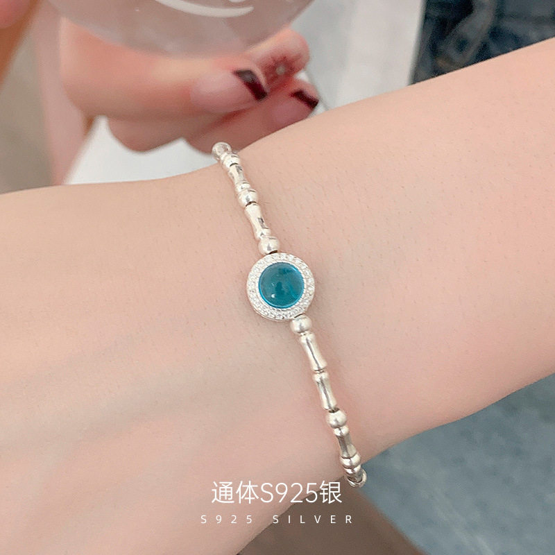 榕树下S925银海蓝宝竹节手链女新
