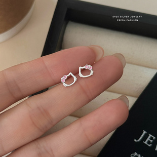 S925纯银卡通动物可爱猫咪耳钉女时尚小巧简约童趣凯蒂猫耳骨钉