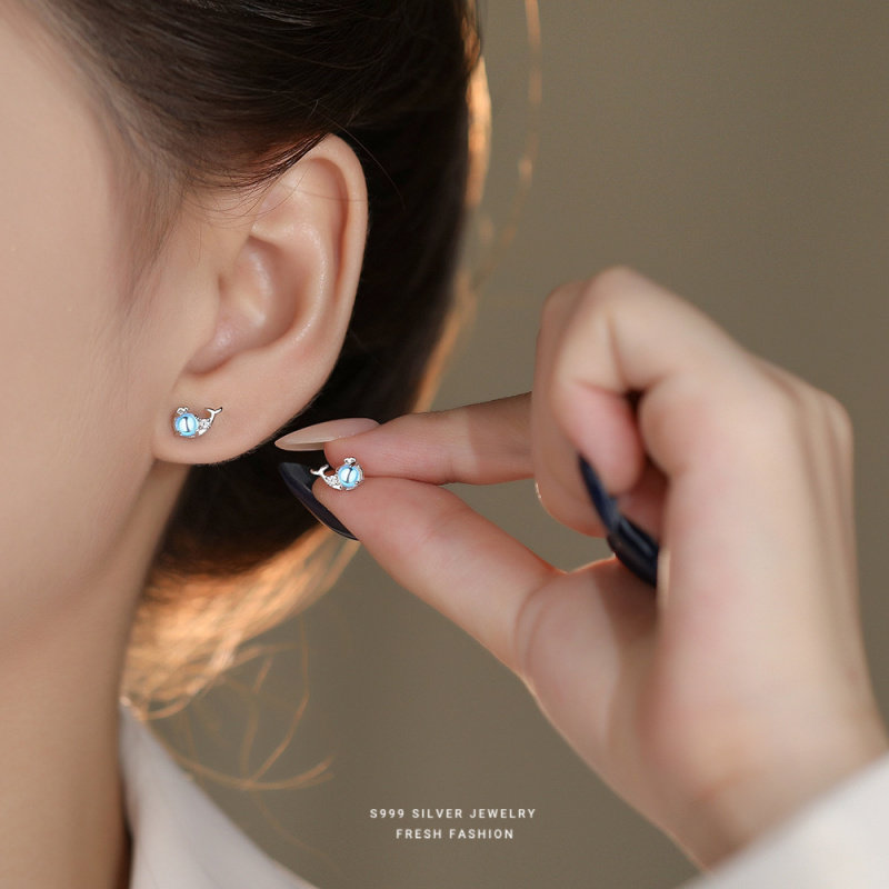 S999足银小清新炫彩鲸鱼耳钉女20