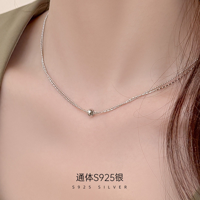 榕树下S925银个性圆珠双层项链女