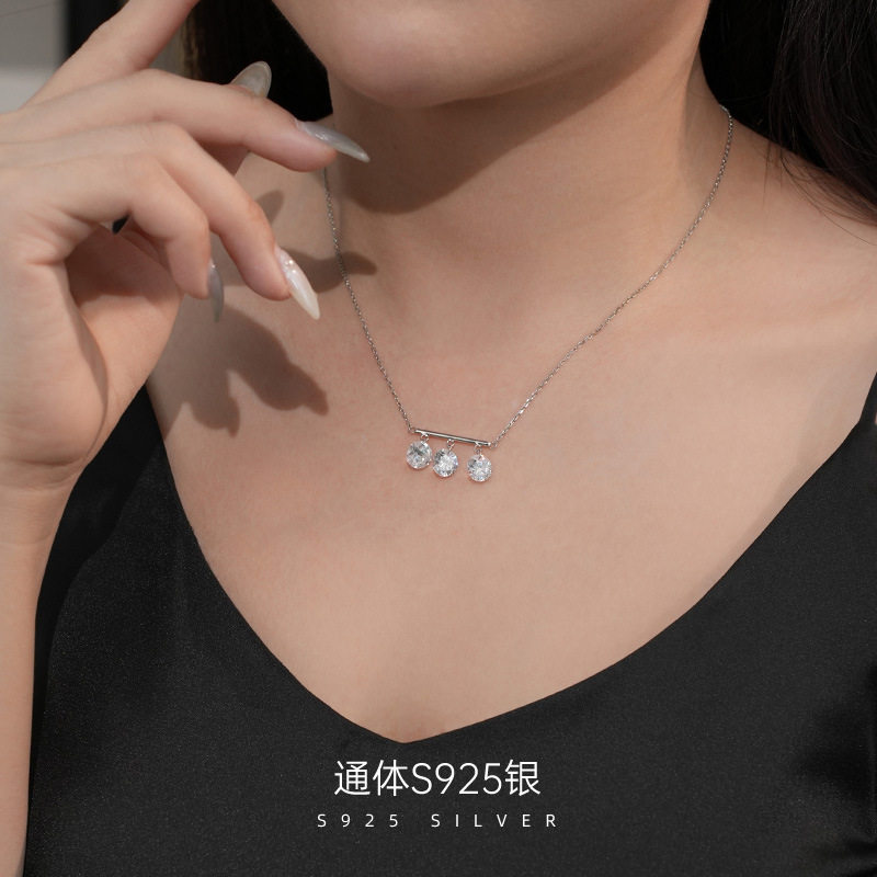 S925纯银新品一字排钻项链女轻奢