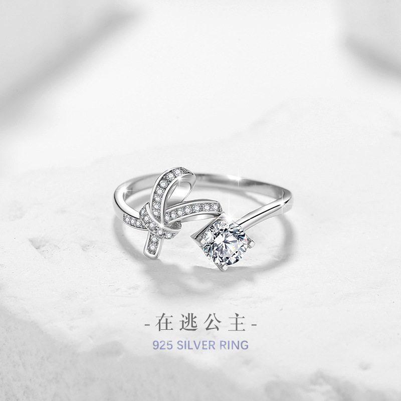 蝴蝶结纯银925戒指女小众设计轻