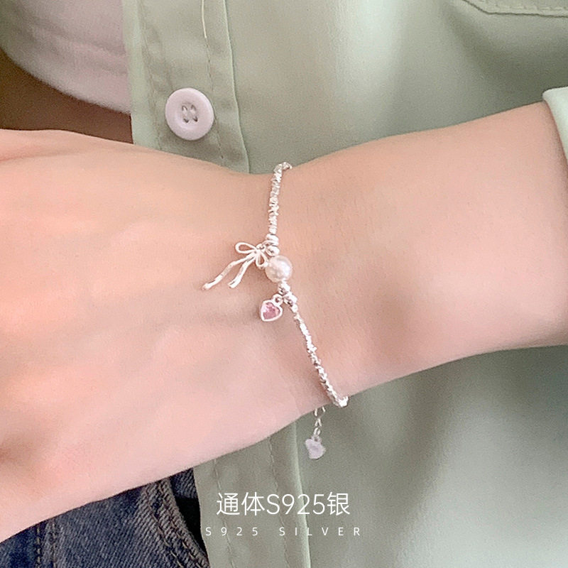 榕树下S925银粉钻少女心蝴蝶结珍