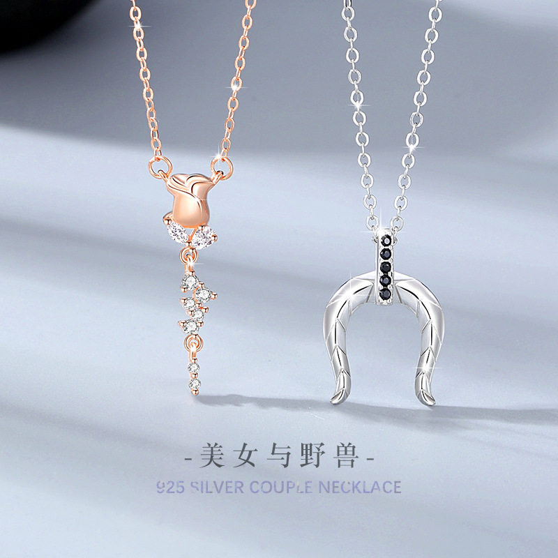 玫瑰花纯银925情侣项链男女小众